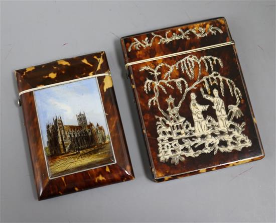 Two Victorian tortoiseshell card cases, largest 10 x 8cm